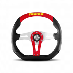 MOMO Trek Steering Wheel 350 mm - 4 Black AirLeather/Brshd Al Spokes/Black Leather and Red Suede Center Stripe