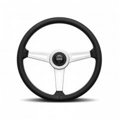 MOMO Retro Steering Wheel 360 mm - 4 Black Leather/Wht Stitch/Brshd Spokes