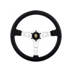 MOMO Prototipo Steering Wheel 350 mm - Black Leather/Wht Stitch/Brshd Spokes