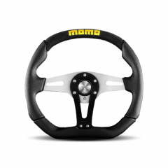 MOMO Trek Steering Wheel 350 mm - Black AirLeather/Brshd Al Spokes/Black Leather and Black Suede Center Stripe
