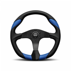 MOMO Quark Steering Wheel 350 mm - Black Poly/Black Spokes/Blue Airleather Center Stripe